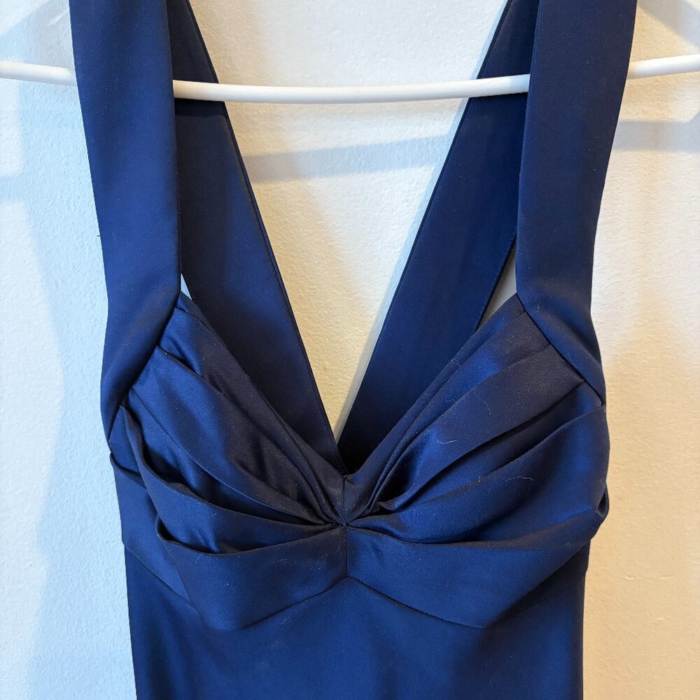 CALVIN KLEIN NAVY BLUE SATIN GOWN, SIZE 2